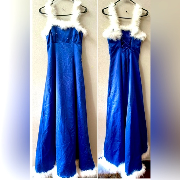 VINTAGE Y2K ZUM ZUM BY NIKI LIVAS BLUE WINTER PAGENT FORMAL GOWN SIZE M* - Picture 1 of 9
